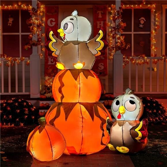 6 FT Thanksgiving Inflatable Stacking Pumpkin Turkey With Built-in LEDs - Picture 5 of 8